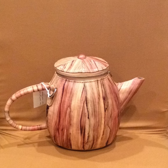 Teapot purse, Woodgrain vegan leather - Picture 2 of 2